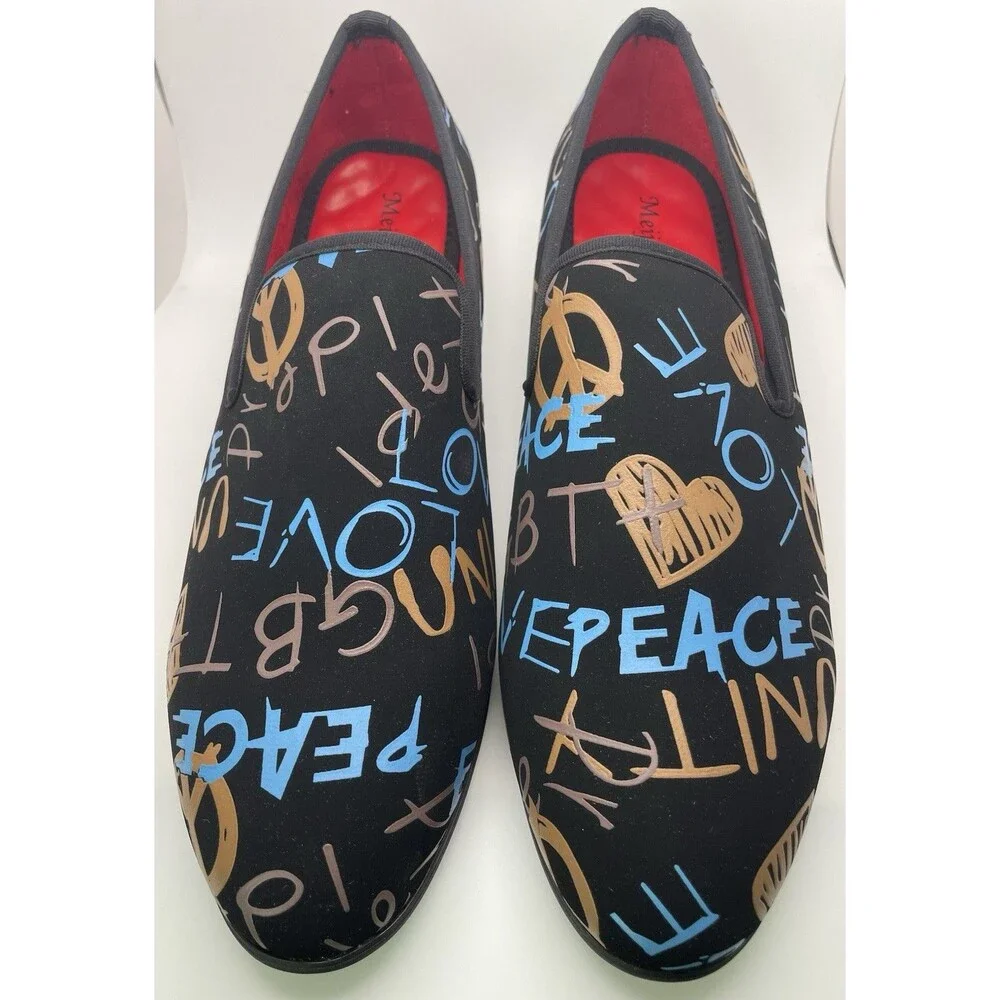 Men’s Party Dress Shoes Black Multicolor Graffiti Meijiana Size 11 - Picture 1 of 6